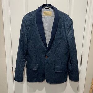 Nifty Genius Mens Navy Blue Palm Tree Print Blazer Jacket Size L